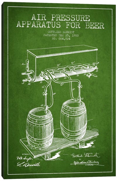 Beer Apparatus Green Patent Blueprint Canvas Art Print - Beer & Liquor