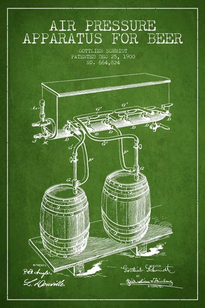 Food & Drink Blueprints: Beer Apparatus Green I Patent Blueprint by Aged Pixel