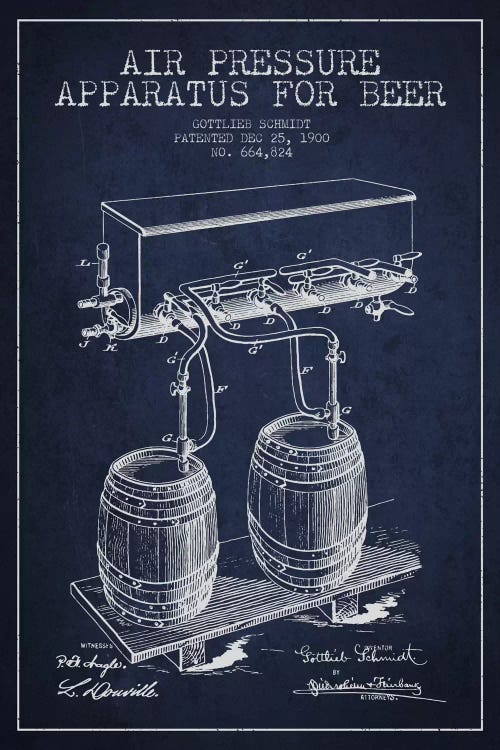 Beer Apparatus Navy Blue I Patent Blueprint by Aged Pixel wall art