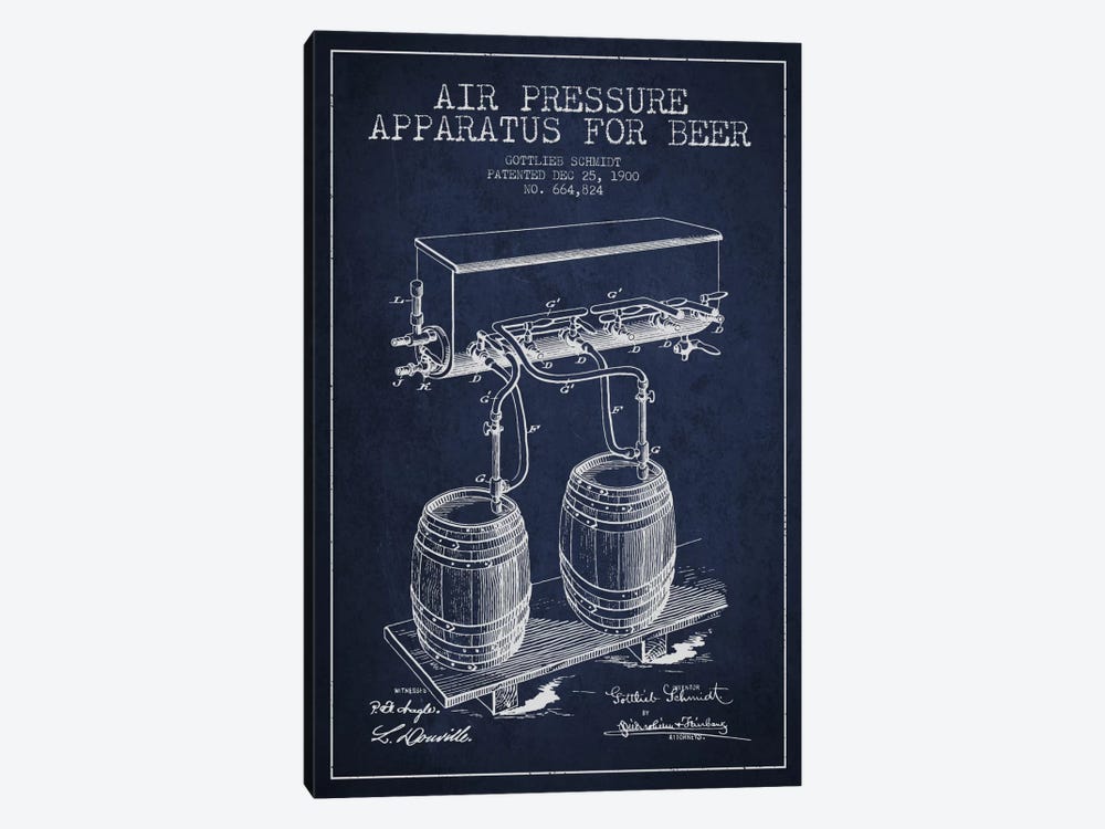 Beer Apparatus Navy Blue Patent Blueprint by Aged Pixel 1-piece Art Print