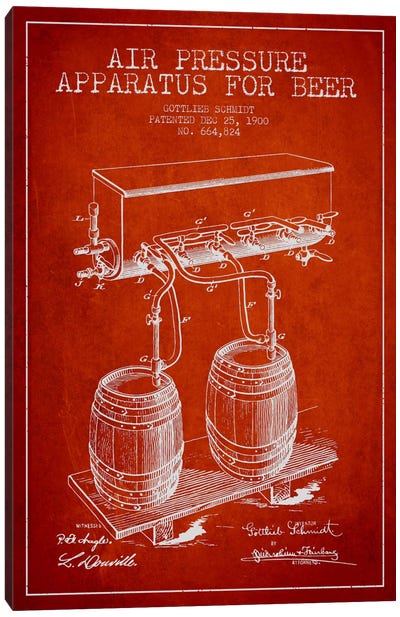 Beer Apparatus Red Patent Blueprint Canvas Art Print - Aged Pixel: Drink & Beer