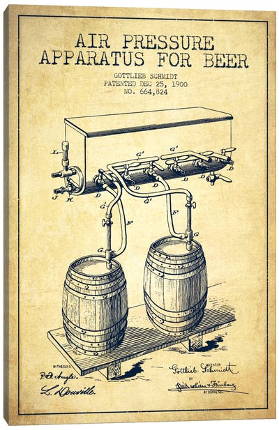 Beer Apparatus Vintage Patent Blueprint Canvas Art Print - Beer Art