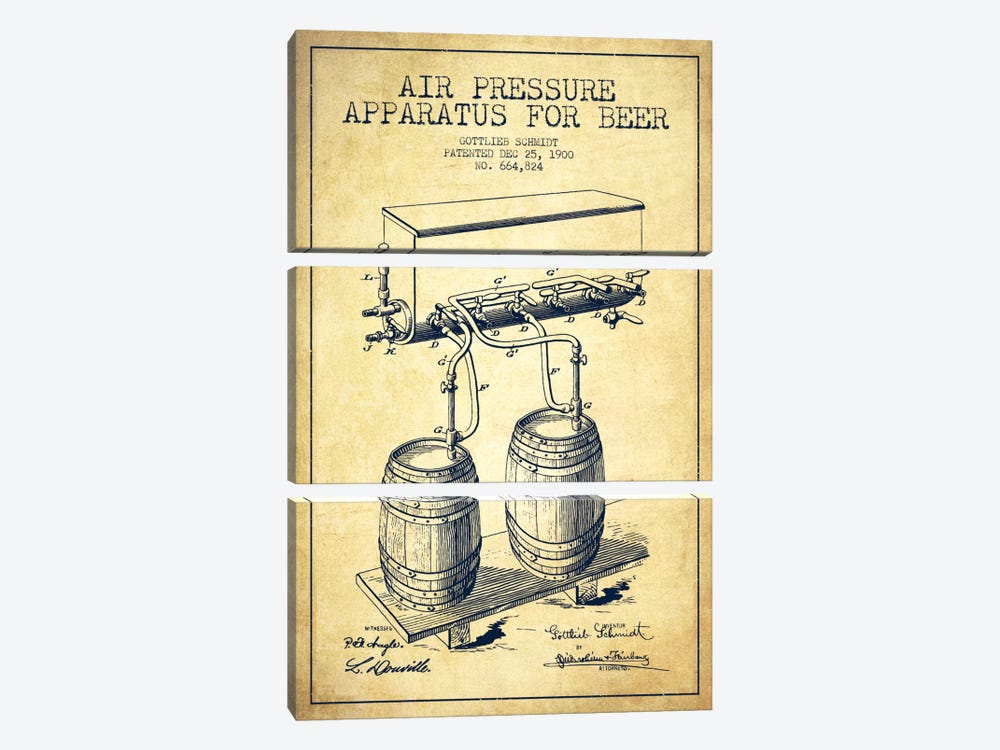 Beer Apparatus Vintage Patent Blueprint by Aged Pixel 3-piece Art Print