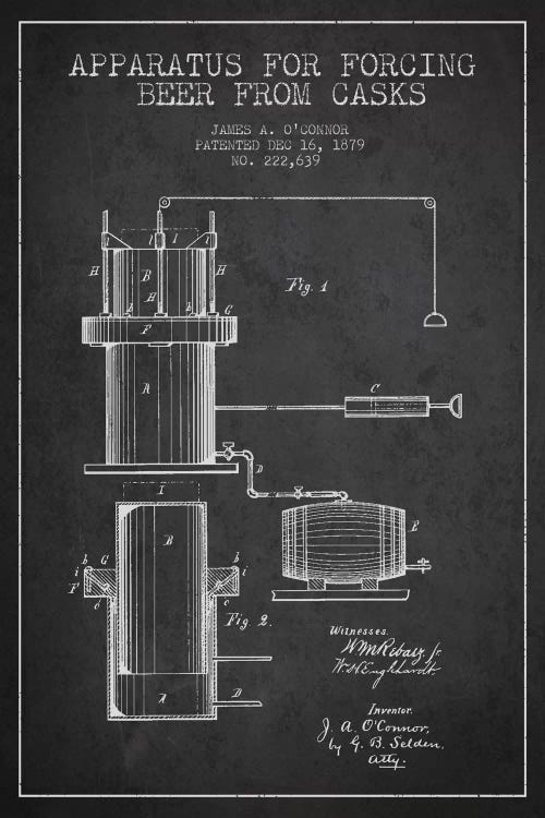 Beer Apparatus Charcoal II Patent Blueprint by Aged Pixel wall art