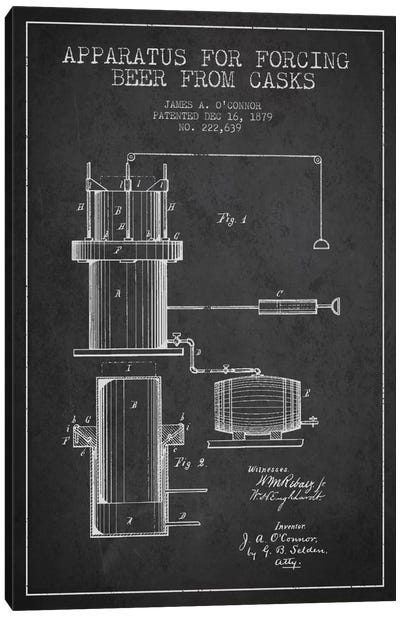 Beer Apparatus Charcoal Patent Blueprint Canvas Art Print - Food & Drink Blueprints