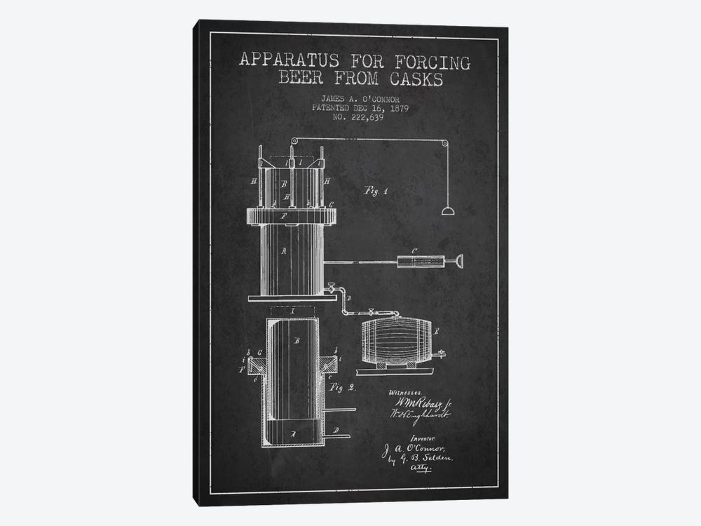 Beer Apparatus Charcoal Patent Blueprint by Aged Pixel 1-piece Canvas Art