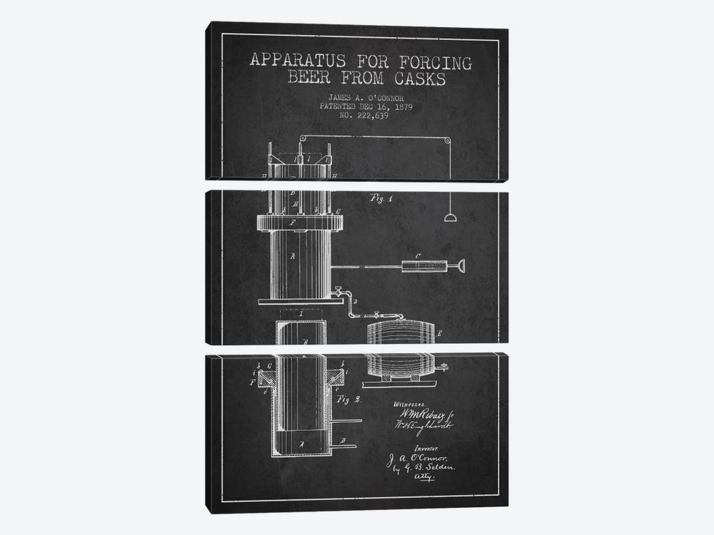 Beer Apparatus Charcoal Patent Blueprint by Aged Pixel 3-piece Canvas Art