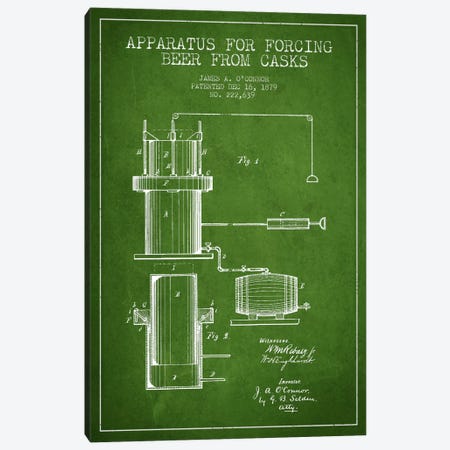Beer Apparatus Green Patent Blueprint Canvas Print #ADP670} by Aged Pixel Canvas Artwork