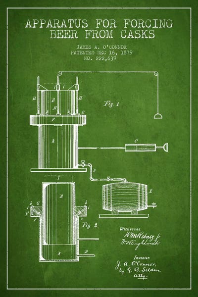 Food & Drink Blueprints: Beer Apparatus Green II Patent Blueprint by Aged Pixel