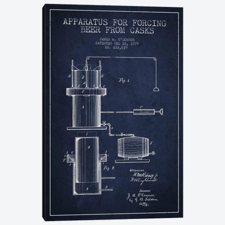 Beer Apparatus Navy Blue Patent Blueprint Canvas Print #ADP671} by Aged Pixel Canvas Art