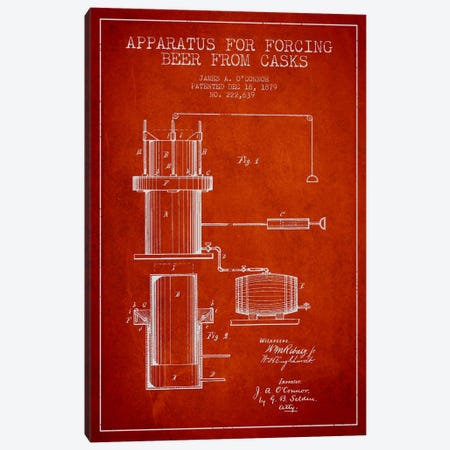 Beer Apparatus Red Patent Blueprint Canvas Print #ADP672} by Aged Pixel Canvas Art