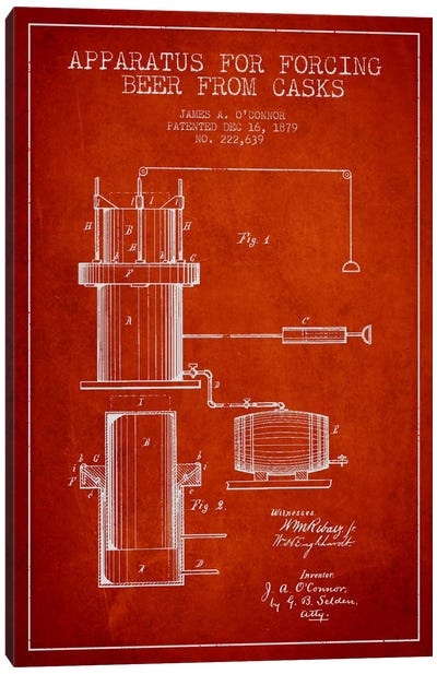 Beer Apparatus Red Patent Blueprint Canvas Art Print - Food & Drink Blueprints