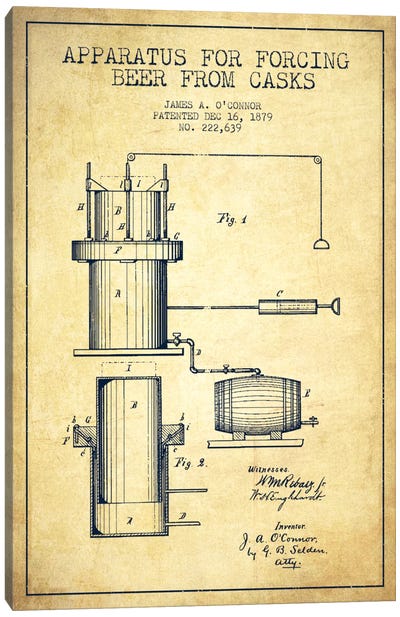 Beer Apparatus Vintage Patent Blueprint Canvas Art Print - Aged Pixel: Drink & Beer