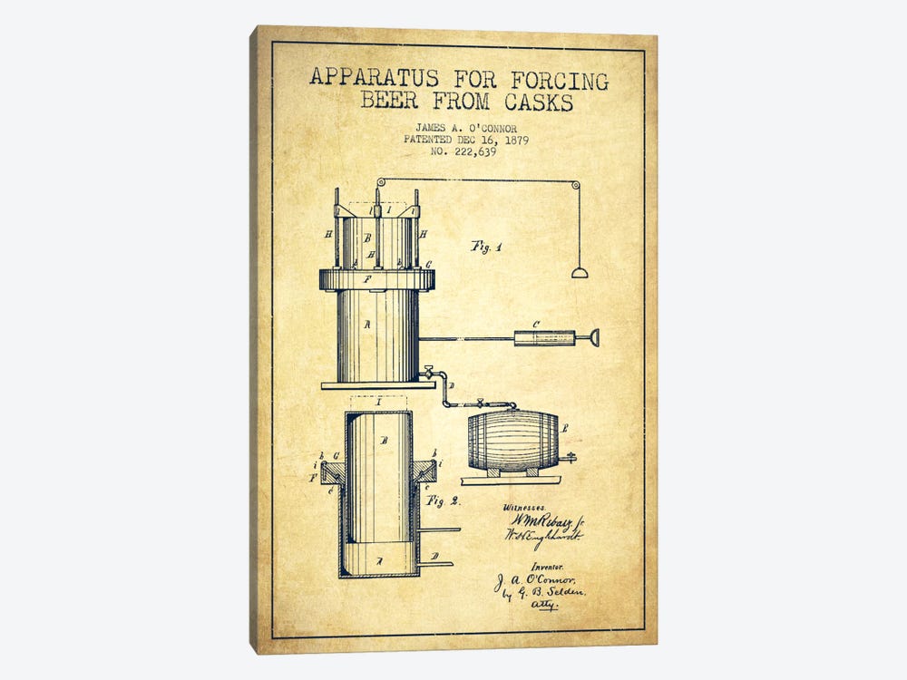 Beer Apparatus Vintage Patent Blueprint by Aged Pixel 1-piece Canvas Print