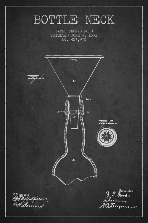 Beer Bottle Charcoal I Patent Blueprint by Aged Pixel wall art