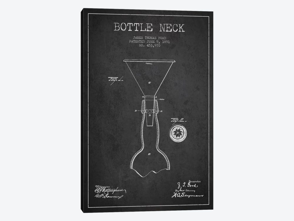 Beer Bottle Charcoal Patent Blueprint by Aged Pixel 1-piece Canvas Wall Art