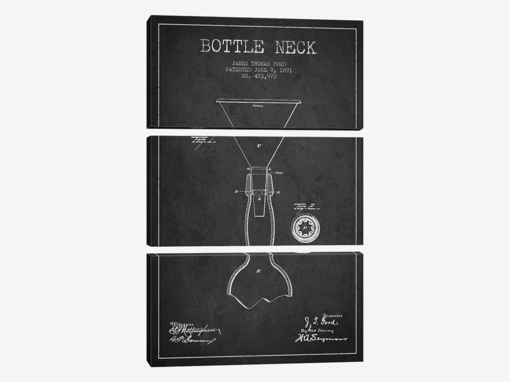 Beer Bottle Charcoal Patent Blueprint by Aged Pixel 3-piece Canvas Art