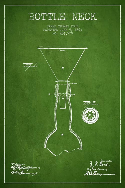 Beer Bottle Green I Patent Blueprint by Aged Pixel wall art