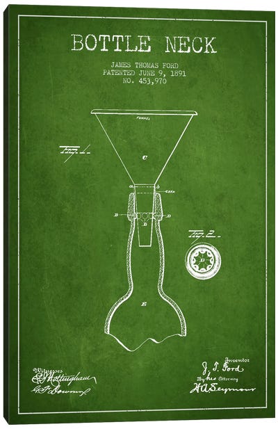 Beer Bottle Green Patent Blueprint Canvas Art Print - Aged Pixel: Drink & Beer