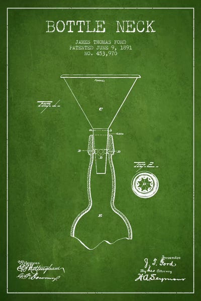 Beer Bottle Green I Patent Blueprint