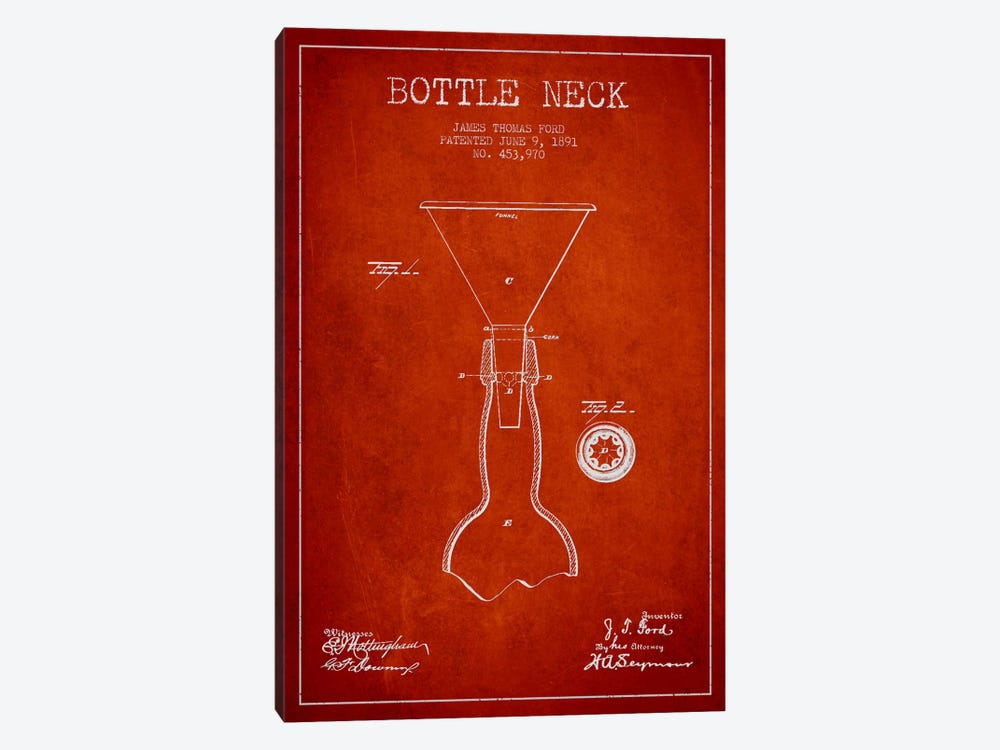 Beer Bottle Red Patent Blueprint by Aged Pixel 1-piece Canvas Art Print