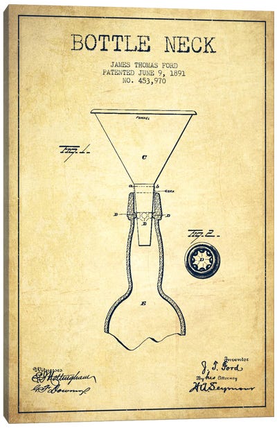 Beer Bottle Vintage Patent Blueprint Canvas Art Print - Bar Art