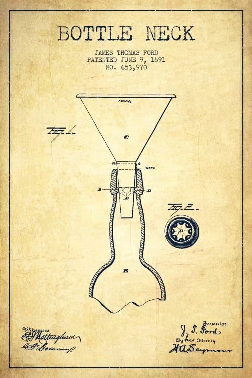 Beer Bottle Vintage I Patent Blueprint