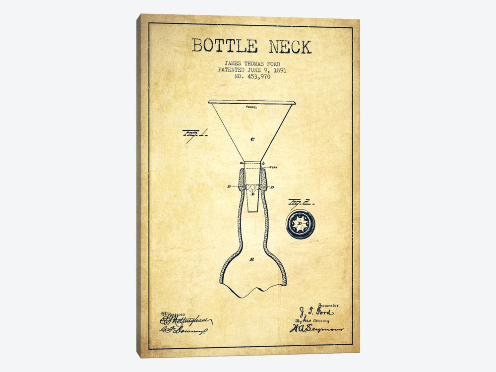 Beer Bottle Vintage Patent Blueprint by Aged Pixel 1-piece Canvas Art