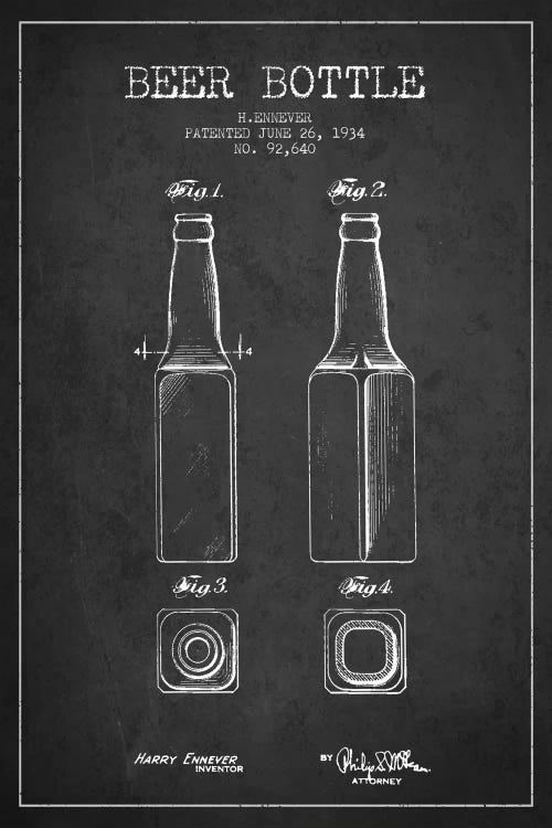 Beer Bottle Charcoal II Patent Blueprint by Aged Pixel wall art