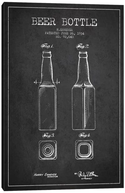 Beer Bottle Charcoal Patent Blueprint Canvas Art Print - Kitchen Blueprints