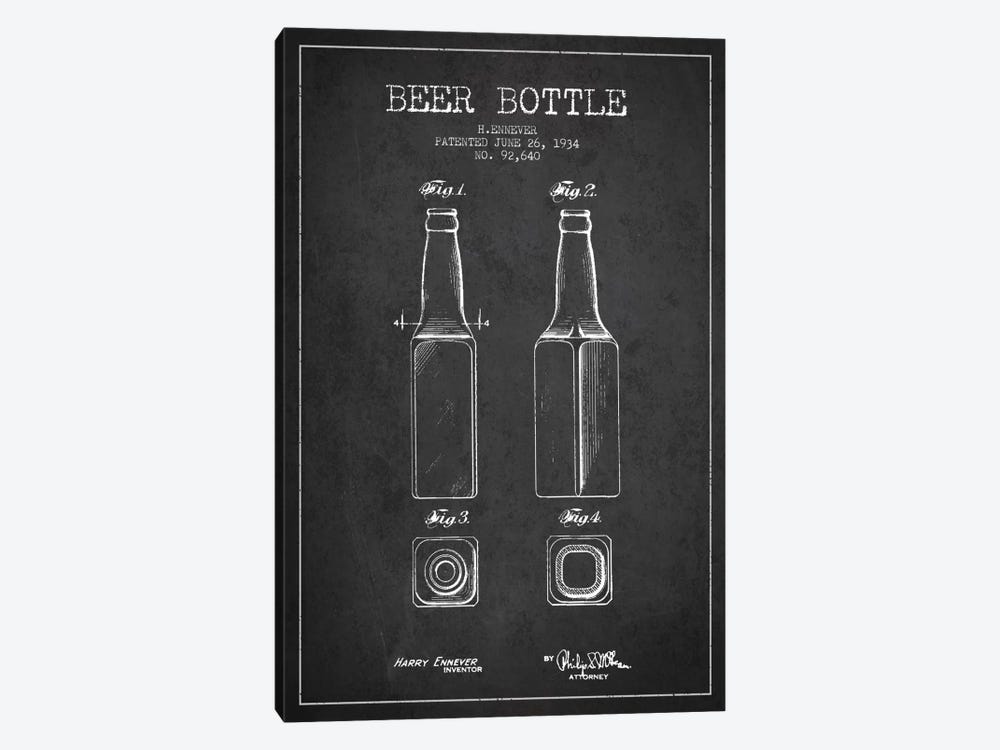 Beer Bottle Charcoal Patent Blueprint by Aged Pixel 1-piece Art Print