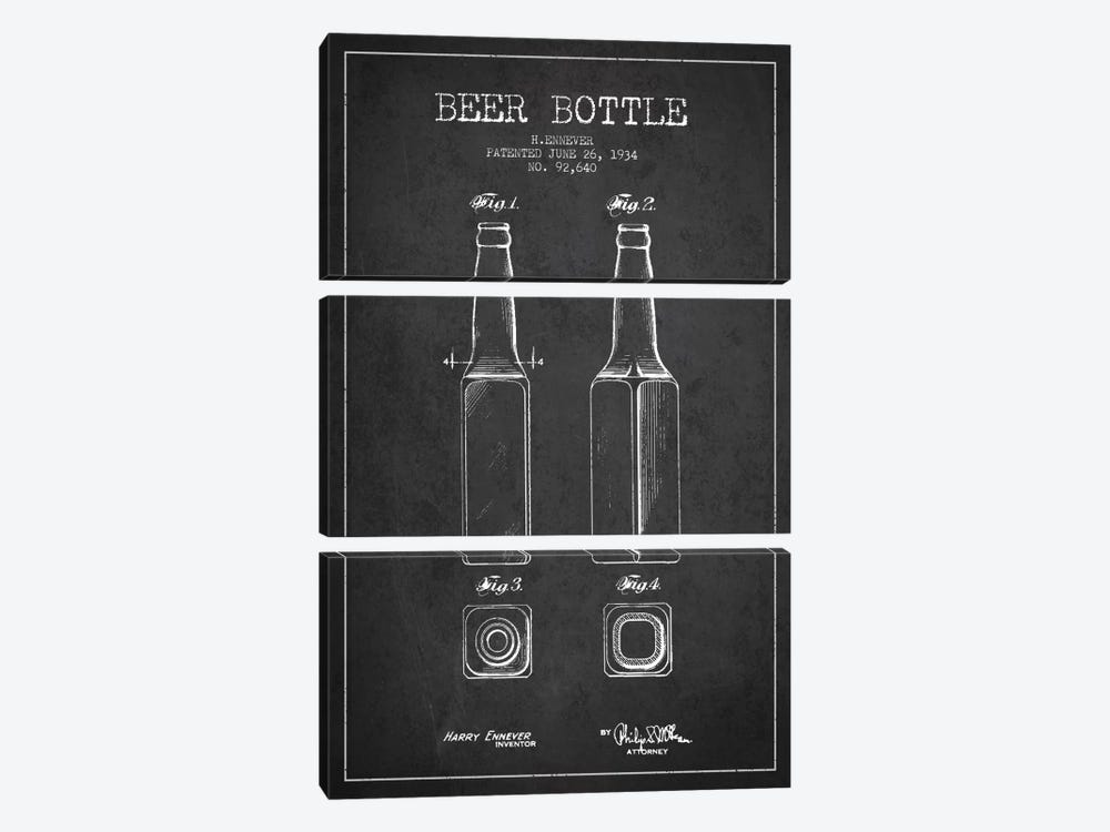Beer Bottle Charcoal Patent Blueprint by Aged Pixel 3-piece Canvas Print