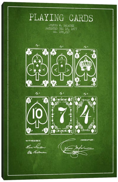 Saladee Cards Green Patent Blueprint Canvas Art Print - Gambling Art