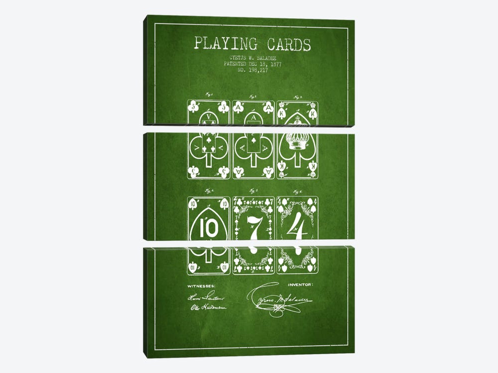 Saladee Cards Green Patent Blueprint by Aged Pixel 3-piece Canvas Artwork