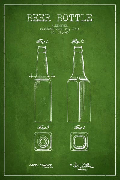 Beer Bottle Green II Patent Blueprint