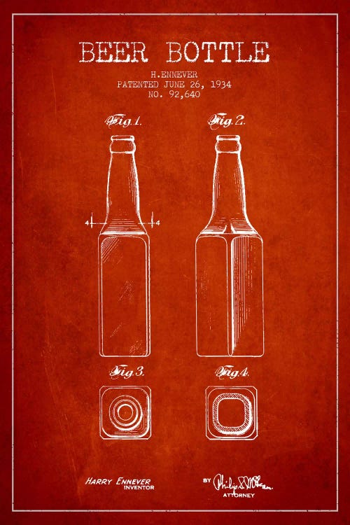 Beer Bottle Red II Patent Blueprint