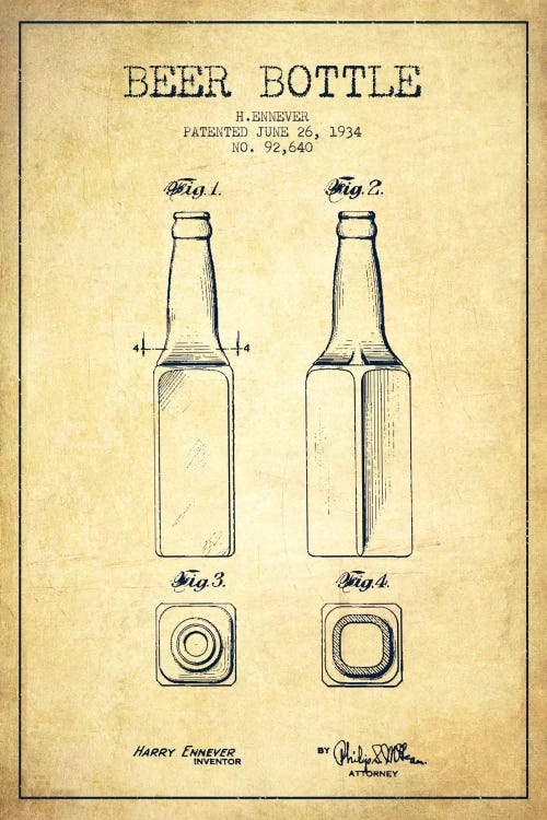 Beer Bottle Vintage II Patent Blueprint by Aged Pixel wall art