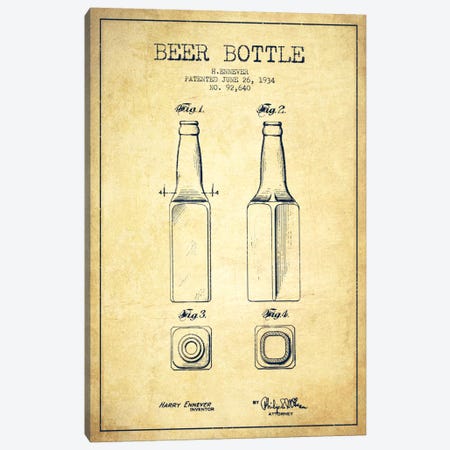 Beer Bottle Vintage Patent Blueprint Canvas Print #ADP683} by Aged Pixel Canvas Print