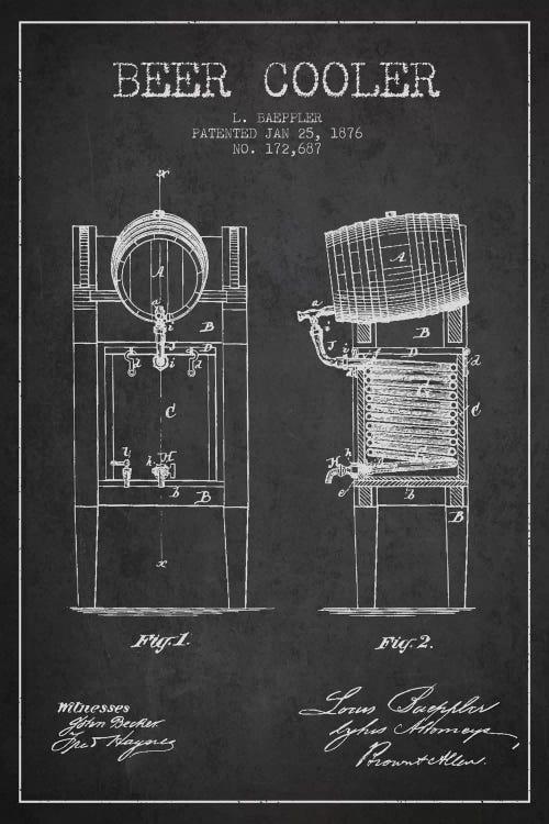 Beer Cooler Charcoal Patent Blueprint