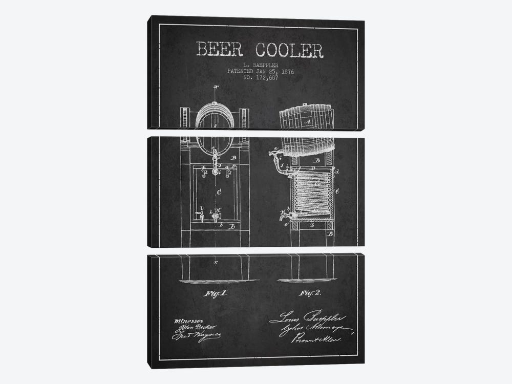 Beer Cooler Charcoal Patent Blueprint by Aged Pixel 3-piece Art Print