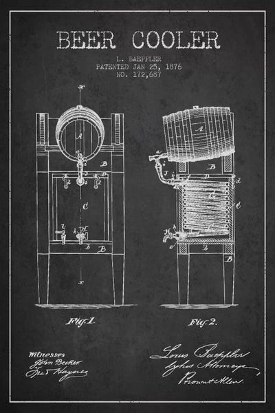 Food & Drink Blueprints: Beer Cooler Charcoal Patent Blueprint by Aged Pixel