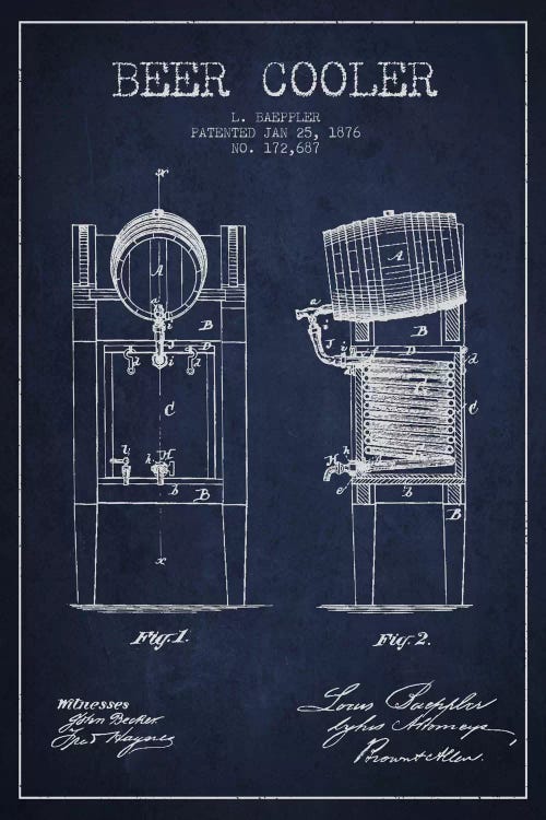 Beer Cooler Navy Blue Patent Blueprint