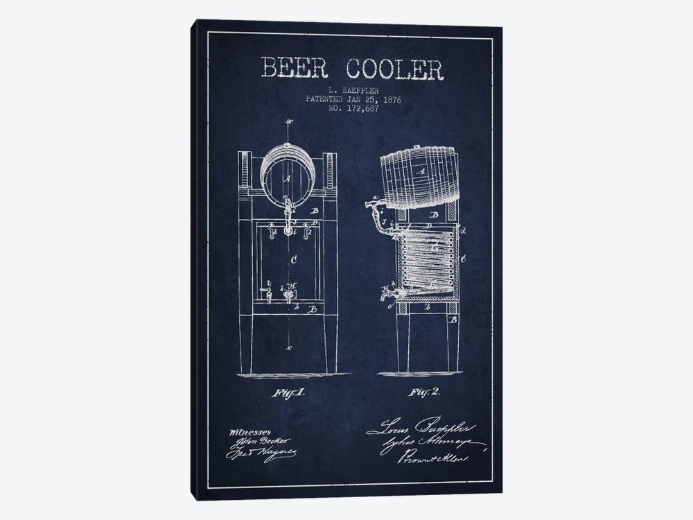 Beer Cooler Navy Blue Patent Blueprint by Aged Pixel 1-piece Canvas Print