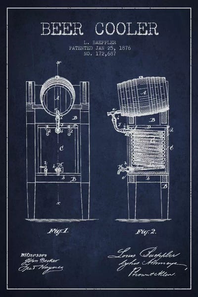 Food & Drink Blueprints: Beer Cooler Navy Blue Patent Blueprint by Aged Pixel