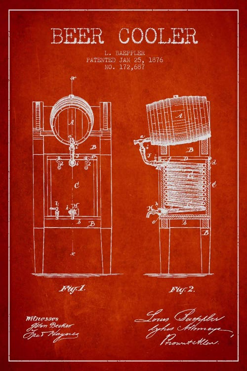 Beer Cooler Red Patent Blueprint