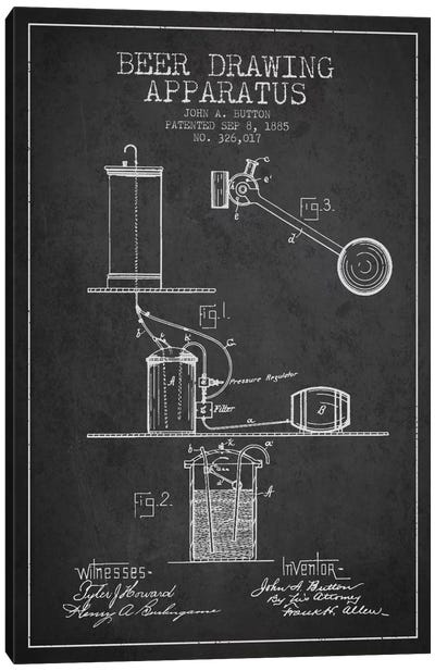 Beer Drawing Charcoal Patent Blueprint Canvas Art Print - Aged Pixel: Drink & Beer