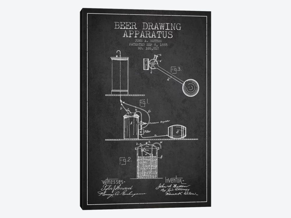 Beer Drawing Charcoal Patent Blueprint by Aged Pixel 1-piece Canvas Artwork