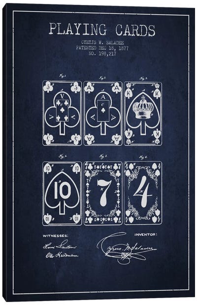 Saladee Cards Navy Blue Patent Blueprint Canvas Art Print - Gambling Art