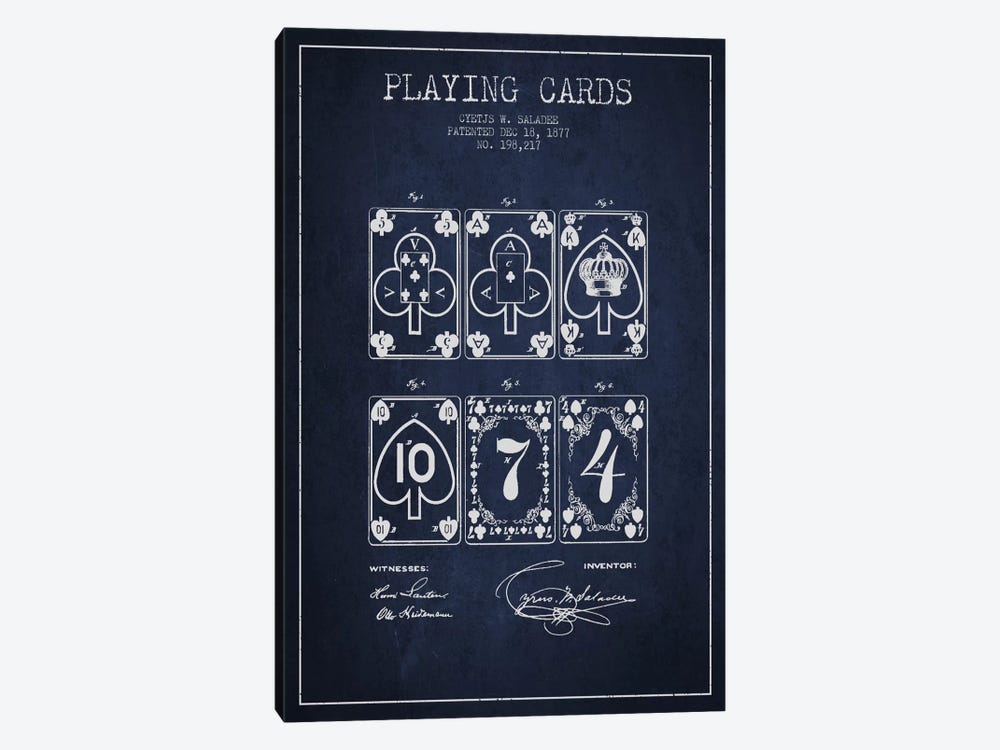 Saladee Cards Navy Blue Patent Blueprint by Aged Pixel 1-piece Canvas Art Print