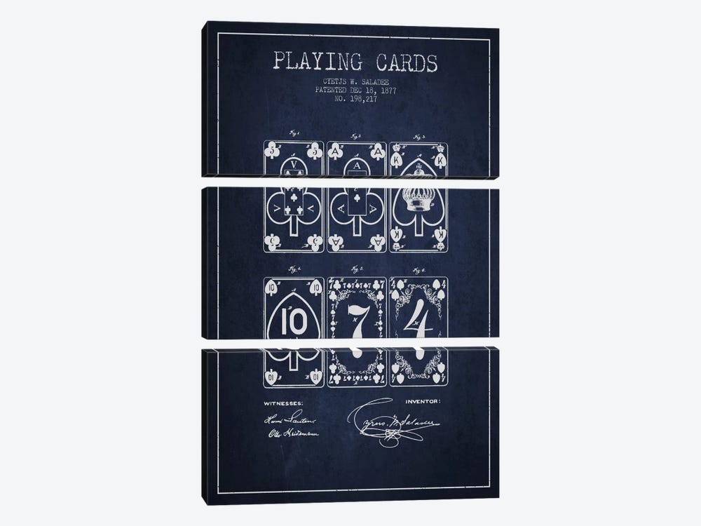Saladee Cards Navy Blue Patent Blueprint by Aged Pixel 3-piece Canvas Print